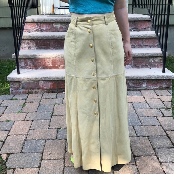 Escada Dresses & Skirts - Escada 38/(6-8) tan suede snap front maxi skirt